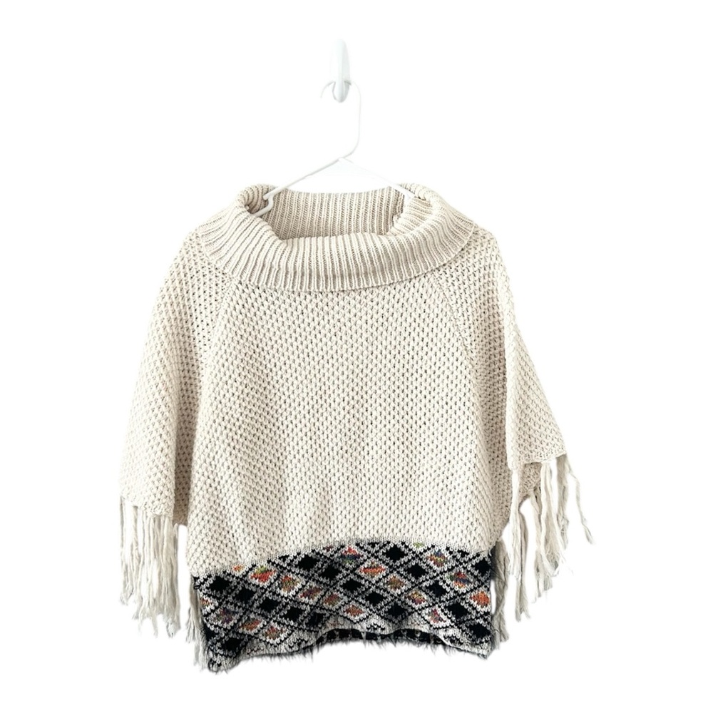 Chelsea & Violet Wool Blend Fringe‎ Boho Poncho Sweater Size Medium